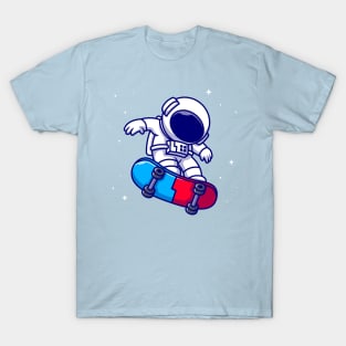 Astronaut Playing Skateboard In Space Cartoon T-Shirt